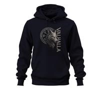 Printera Valhalla Sweat à capuche unisexe avec tête de loup viking et runes mythologie nordique Fenrir Bleu marine Taille L