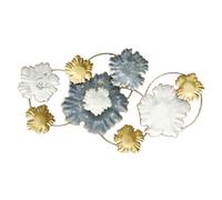 Printerland Tableau en métal fleurs 91 x 51 x 5 cm or blanc Sculpture murale moderne murale shabby industrielle complément mobilier salon chambre cuisine bureau (3)