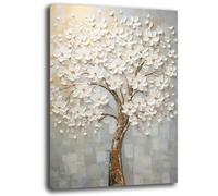 Printerland Tableau moderne vertical chambre à coucher arbre de la vie fleur blanc abstrait peintures modernes salon mural impression sur toile toile décoration murale décor salon (7, 30 x 40 cm)