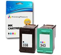 Printing Pleasure 2 Cartouches d'encre compatibles pour HP OfficeJet 100 150 6210 7310 H470 PSC 1610 2355 DeskJet 460c 5740 Photosmart 8150 C3180 | Remplacement pour HP 338 C8765EE & HP 343 C8766EE