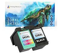 Printing Pleasure 2 Compatibles Cartouches d'encre Remplacement pour HP 338 343 Photosmart 8150 C3180 DeskJet 460 460c 5740 OfficeJet 100 150 6210 7310 H470 PSC 2355 - Noir/Couleur, Grande Capacité