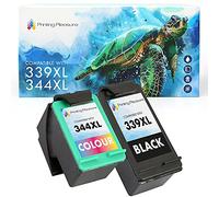 Printing Pleasure 2 Compatibles Cartouches d'encre Remplacement pour HP 339 & HP 344 pour DeskJet 5740 5745 5940 6540 6620 6840 Photosmart 2570 2605 8050 8150 8450 8750 - Noir/Couleur, Grande Capacité