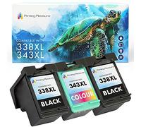 Printing Pleasure 3 Compatibles Cartouches d'encre Remplacement pour HP 338 343 Photosmart 8150 C3180 DeskJet 460 460c 5740 OfficeJet 100 150 6210 7310 H470 PSC 2355 - Noir/Couleur, Grande Capacité