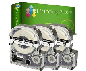 Printing Pleasure 3X AS12KW SS12KW Noir sur Blanc Ruban Cassette Compatible pour Epson LabelWorks LW-300 LW-400 LW-500 LM-700 LW-900P OK200 OK300 OK500P OK720 OK900P KingJim TepraPro | 12mm x 8m