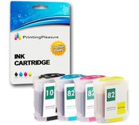 Printing Pleasure 4 Cartouches d'encre compatibles pour HP DesignJet 500, 500e, 500m, 500ds, 500 Plus, 500ps, 500ps Plus, 800, 800ps, 815mfp, 820mfp, cc800ps | Remplacement pour HP 10 & HP 82