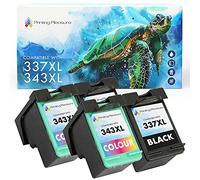 Printing Pleasure 4 Compatibles Cartouches d'encre Remplacement pour HP 337 & HP 343 pour Photosmart 2575 C4110 C4180 8050 DeskJet D4160 5940 Officejet 6300 6313 6315 - Noir/Couleur, Grande Capacité