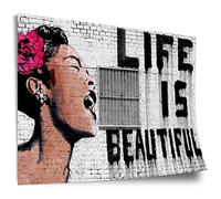 Printistico Banksy Cotton Poster: La vie est une belle femme avec une rose dans les cheveux avec lettrage, impression d'art non encadrée, peinture murale - A4, A3, A2, A1, A0, XXL