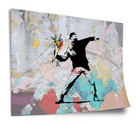 Printistico Banksy Man Throwing Flowers Activism Cotton Poster - Modern Street Art, Impression d’art non encadrée, Murale - A4, A3, A2, A1, A0, XXL
