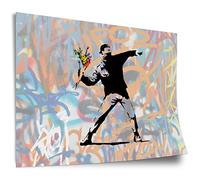 Printistico Banksy Man Throwing Flowers Activism Cotton Poster - Modern Street Art, Impression d’art non encadrée, Murale - A4, A3, A2, A1, A0, XXL