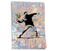 Printistico Banksy Man Throwing Flowers Activism Poster - Street Art moderne, Chambre à coucher, Impression d’art non encadrée, Murale - A4, A3, A2, A1, A0, XXL