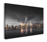 Printistico Impression sur toile (100x70 cm) Horizon de New York avec gratte-ciel, photographie USA - Amérique, cadre en bois véritable avec crochet,