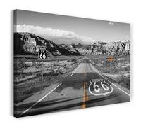 Printistico Impression sur toile (60x40 cm) Route 66, photographie USA, Amérique - paysage désertique, nature, cadre en bois véritable avec crochet,