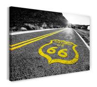 Printistico Impression sur toile (60x40 cm) Route 66 USA - America Highway Photography, route avec logo, cadre en bois véritable avec crochet,