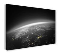 Printistico Impression sur toile (80x60 cm) La Terre vue d'en haut - photographie spatiale, planète Terre avec lumières - univers, cadre en bois véritable avec crochet,