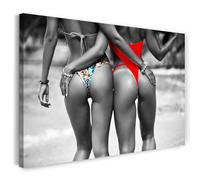 Printistico Impression sur toile (80x60 cm) photographie de femmes - modèles de bikini sur la plage, cadre en bois véritable avec crochet,