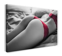 Printistico Impression sur toile (80x60 cm) Photographie érotique - modèle de sous-vêtements, dentelle rouge, cadre en bois véritable avec cintre,