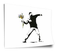 Printistico Poster Banksy: Autonome jette un bouquet de fleurs à la place de Molotov, impression d'art non encadrée, peinture murale - A4, A3, A2, A1, A0, XXL - salon, chambre, cuisine, décoration