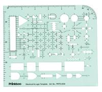 Printtoo Gabarit pour schémas de circuits électriques et logiques, règle transparente de 2 mm avec portes logiques, composants électroniques, guide d'angle et échelle pour dessins techniques.