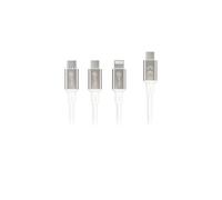 Prio Câble de charge rapide 3 en 1 | USB C vers Lightning, Micro USB & USB C | 3 A, 60 W, 1,2 m | Câble de charge et de données universel pour smartphone et tablette | Robuste et flexible | Blanc