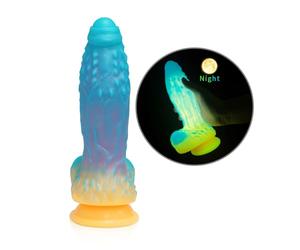 Priolesoder luminous Fantasy Dildo Silicone Anal Monster Dildo Huge Thick Long Realistic Dragon Dildo, Gildo géant à succion douce pour les femmes, Flexible Big Strap-on for Anal G-Spot Play (S)