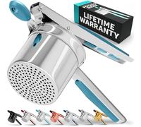 PriorityChef Presse-purée et presse-purée en acier inoxydable robuste 425,2 g Gadget de cuisine pour purée de pommes de terre parfaite - À tout moment, argent et turquoise