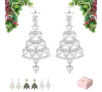 Priormer Tree Earrings, Christmas Sparkly Crystal Dangle Earrings, Elegant Festive Holiday Jewelry Gift for Women and Girls, Party Wear Christmas Decoration Accessories (Silver)