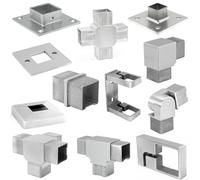 PRIOstahl Collier de fixation mural rectangulaire, pour tuyaux x 1 pièce, Ø 40 x 40 x 2 mm, pour tubes carrés, main courante, rampe, escaliers pour la fixation murale, en acier inoxydable V2A