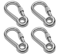 PRIOstahl Lot de 4 mousquetons avec écrou de sécurité et cosse - 6 x 60 mm x 4 pièces avec sécurité à vis - Mousqueton à vis - Fixation pour fauteuil suspendu - Sac de frappe en acier inoxydable V4A