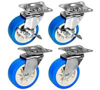 PRIOstahl Lot de 4 roulettes pivotantes pour meubles avec frein et frein Bleu 75 mm