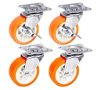 PRIOstahl Lot de 4 roulettes pivotantes pour meubles avec frein et frein Orange 75 mm