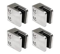 PRIOstahl Lot de 4 supports de serrage pour verre 45 x 45 x 26 mm, Raccord plat, Verre 8,76 mm, Acier inoxydable V2A, Montage sur poteau, Argenté