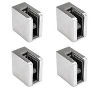 PRIOstahl Lot de 4 supports de serrage pour verre avec plaque de sécurité + goupille de sécurité 45 x 45 x 26 mm Raccord : plat pour verre 6 mm en acier inoxydable V2A