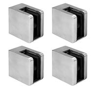 PRIOstahl Lot de 4 supports pour verre avec plaque de sécurité + goupille de sécurité 45 x 45 x 28 mm Raccordement : plat pour verre 10 mm en acier inoxydable V2A