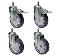 PRIOstahl Lot de roulettes de transport avec trou arrière de 100 mm avec frein - Roulettes pivotantes jusqu'à 320 kg - Roulettes à déroulement sans trace pour meubles, table de travail, atelier,