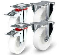 PRIOstahl - Lot de roulettes de transport pour charges lourdes - 100 mm - Roulettes pivotantes à 360° - Roulettes fixes - Blanches - Charge maximale par roulette - Roulettes industrielles - Pour