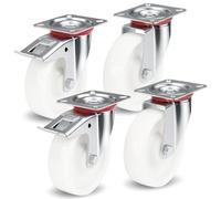 PRIOstahl - Lot de roulettes de transport pour charges lourdes - 100 mm - Roulettes pivotantes à 360° - Roulettes pivotantes à 360° - Blanches - Charge maximale par roulette par roulette - Roulettes