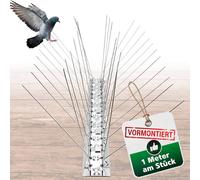 PRIOstahl Répulsif anti-pigeons 4 rangées de 1 m (1 x 100 cm) pics pré-montés et prêts à l'emploi - Répulsif professionnel pour pigeons et petits oiseaux sur balcon, toit, résistant aux intempéries en