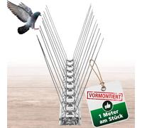 PRIOstahl Répulsif anti-pigeons à 2 rangées de 1 m (1 x 100 cm) pics pré-montés et prêts à l'emploi - Répulsif professionnel pour pigeons et petits oiseaux sur balcon, toit, résistant aux intempéries