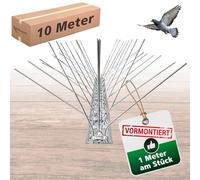 PRIOstahl Répulsif anti-pigeons à 5 rangées de 10 m (10 x 100 cm) pics prémontés et prêts à l'emploi avec serre-câbles - Répulsif professionnel pour pigeons et petits oiseaux - Résistant aux
