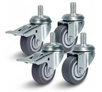 PRIOstahl Roulettes de transport pivotantes pour meubles avec trou arrière de 50 mm, ensemble avec frein - Roulettes de transport pivotantes jusqu'à 160 kg, roulettes pour charges lourdes - Roulettes