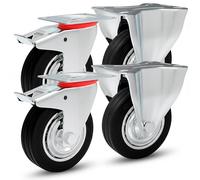 priostahl tr Lot de 2 roulettes de transport de charges lourdes Lot de 4 roues Tréteau rouleaux & 2 x Roulette Avec Frein - Ø 100 mm - caoutchouc noir - Entièrement en caoutchouc avec jante en acier