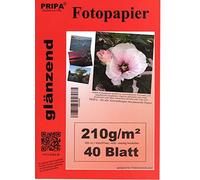 Pripa 40 feuilles de papier photo A3 brillant imperméable à séchage immédiat pour imprimantes jet d'encre DIN Blanc 210 g/m²