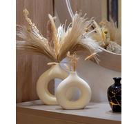 Pripey Ceramic Cream Vase Set of 2, Circle Vase for Pampas Grass, Minimalist Nordic Style Boho Decor for Wedding, Dinner, Party, Living Room, Kitchen Shelf Decor, Office, Bedroom, and Home Decor Gift