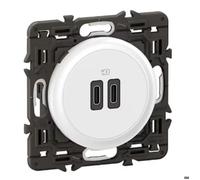Prise 2 USB Céliane 20W Power Delivery Type-C+C enjoliveur + support - Legrand