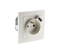 Prise 2P+T 16A encastrable + USB 2,1A - blanc - Zenitech Blanc G