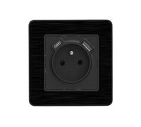 Prise 2P+T 16A USB A + USB-C 2,4A complet - métal Noir brossé Kouro - Zenitech