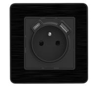 Prise 2P+T 16A USB A + USB-C 2,4A complet - métal Noir brossé Kouro - Zenitech