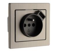 Prise 2P+T + USB encastrable Inox Art'Flat - Zenitech