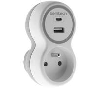 Zenitech Prise Bolea 16A + 2 ports USB A/C Blanc et Gris