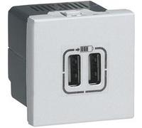 Prise 2xUSB type-A Mosaic - 2,4A - 12W - 2 modules - Alu